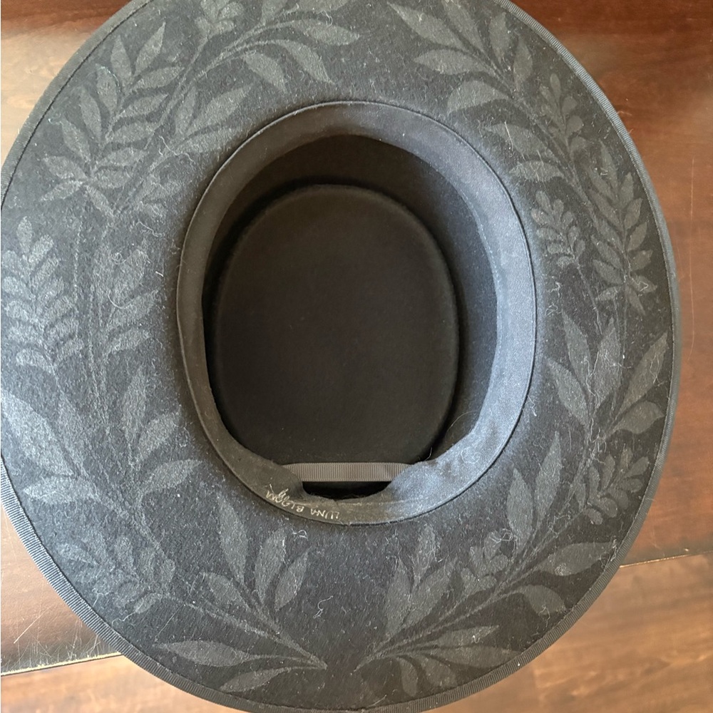 Luna Bloom Black Hat with Leaf Pattern